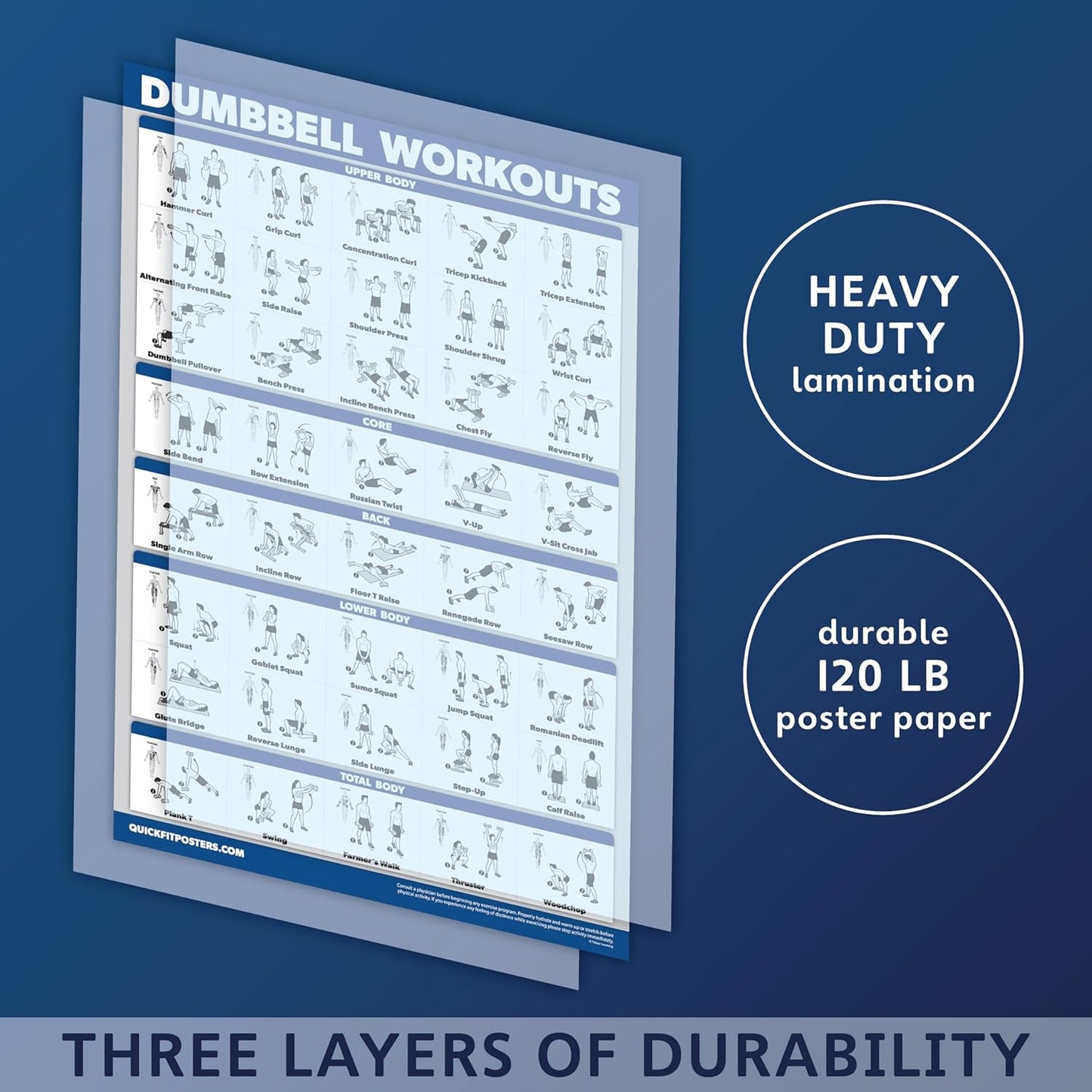 Palace Learning Dumbbell Workout Poster - Laminated Home Gym Guide | 18" x 24" Size
