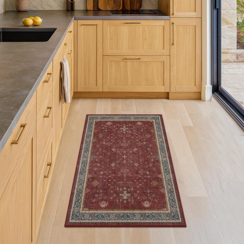 **Regine Switzerland Burgundy Washable Area Rug - Non-Slip, Stain & Fade Resistant | 2x3 ft Boho Design**