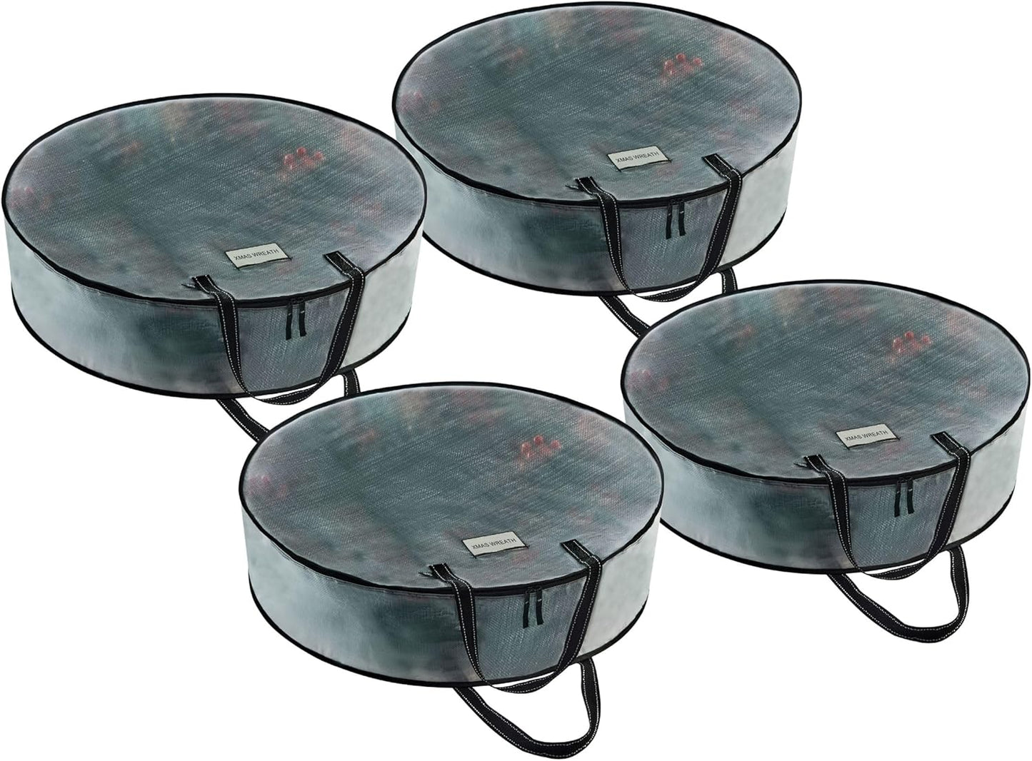 VENO Wreath Storage Container - 24 Inch Heavy-Duty Clear Bag with Wall Hanging Handles | 4 Pack