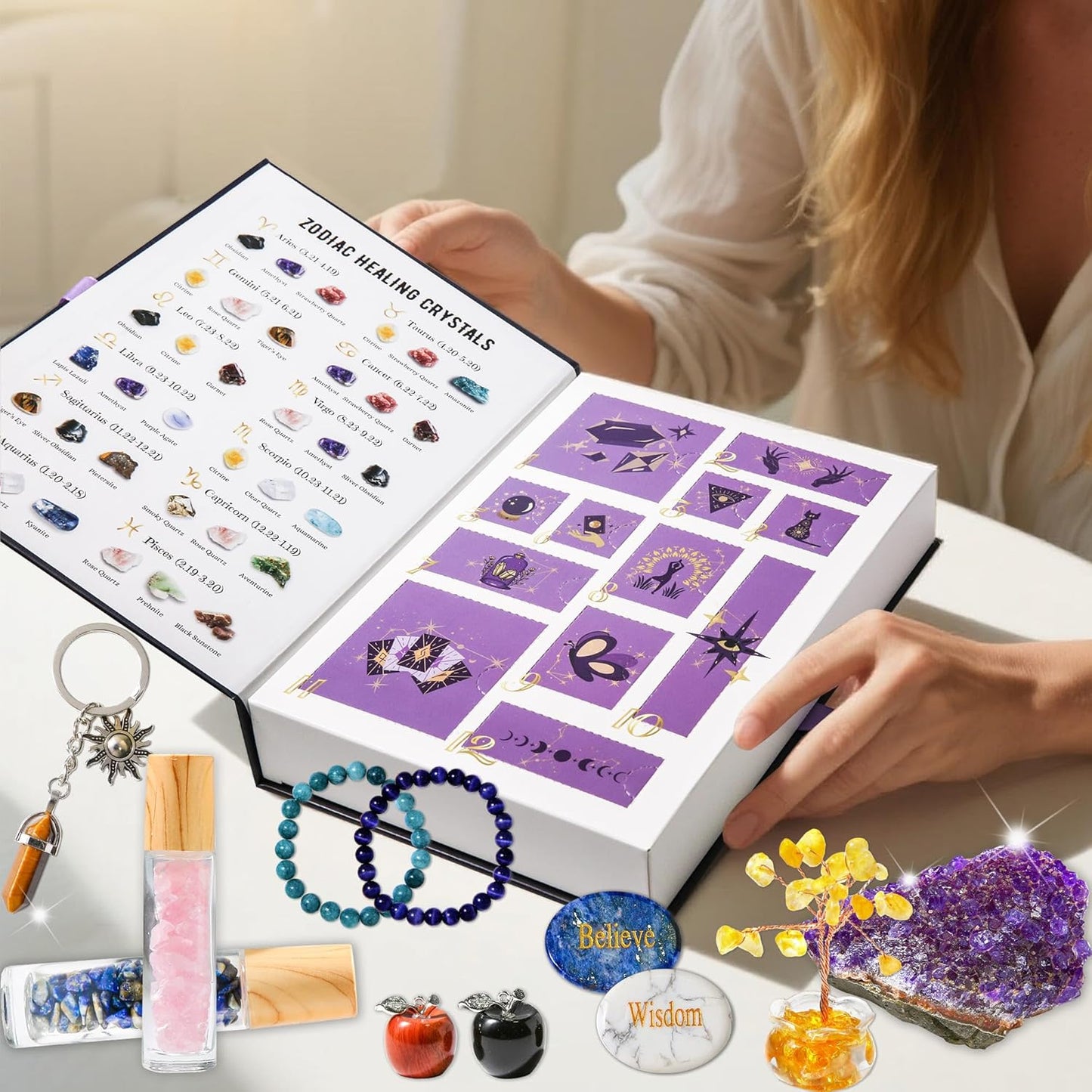 MYDAYS&DESIGN 2026 Crystal Advent Calendar - 12 Days of Zodiac Healing Crystals & Gemstones Gift for Women, Teens & Girls