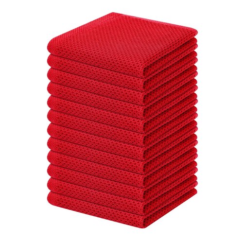 Homaxy 100% Cotton Waffle Weave Kitchen Dish Cloths, Ultra Soft Absorbent Quick Drying Dish Towels, 12 x 12 Inches, 12-Pack, Red