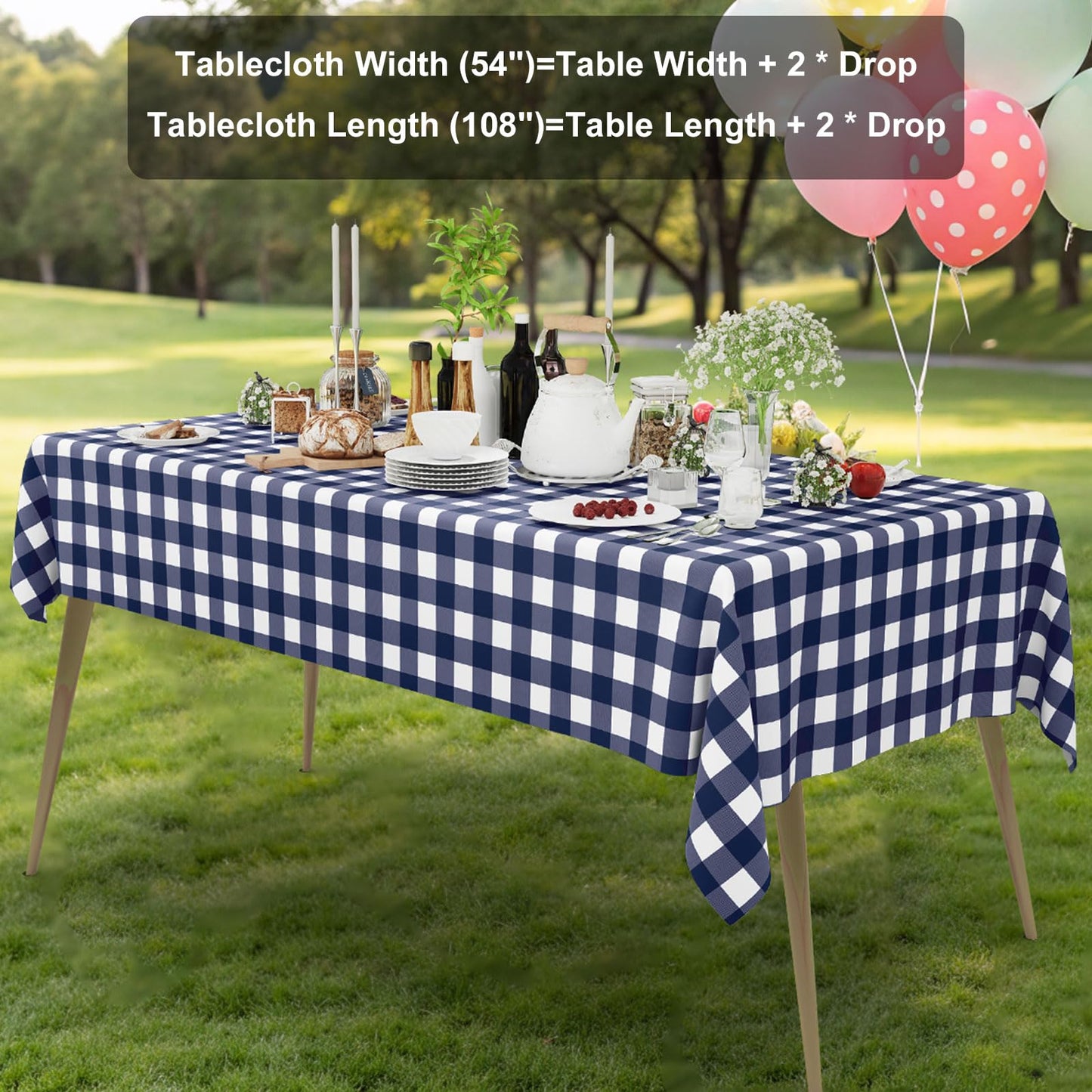 Smiry 10 Pack Navy Gingham Disposable Tablecloths - 54" x 108" Heavy Duty Plastic Table Cloth, Waterproof Buffalo Plaid Table Covers for Picnic, Banquets, Outdoor Parties