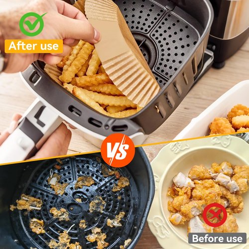 400Pcs Air Fryer Paper Liners, 5-8 QT Air Fryer Disposable Unbleached Non-Stick Parchment Paper Liner, Square 8 inch Baking Liner