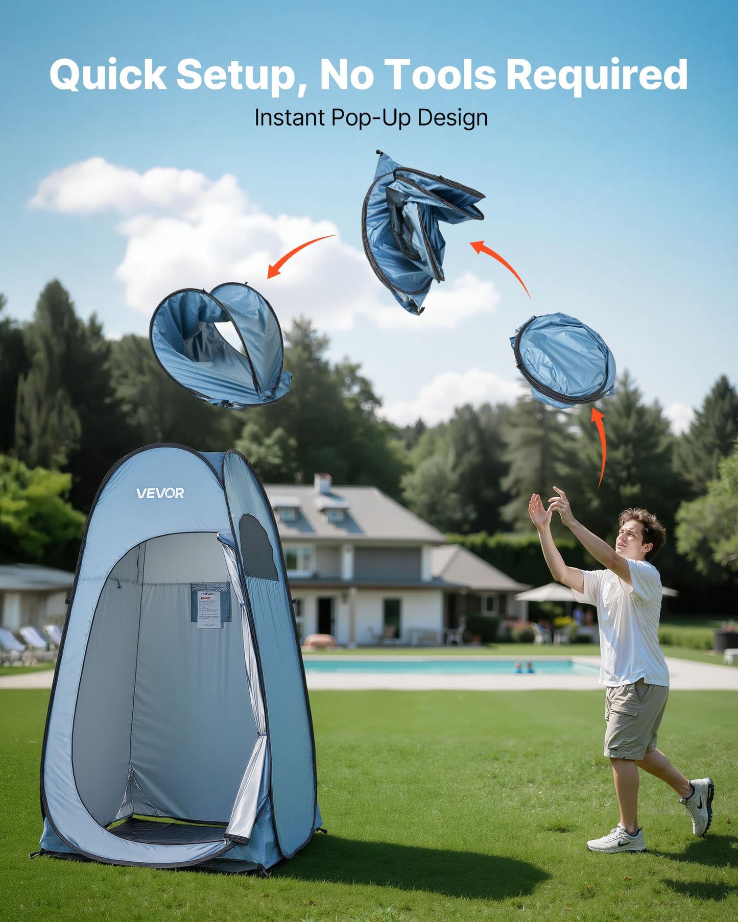 VEVOR Pop up Privacy Tent, Instant Portable Privacy Tent Changing Room with Ground Stakes, Ropes, and Carry Bag, 190T Polyester with Silver Coating, Quick Setup, for Camping, Beach, Fishing, Blue