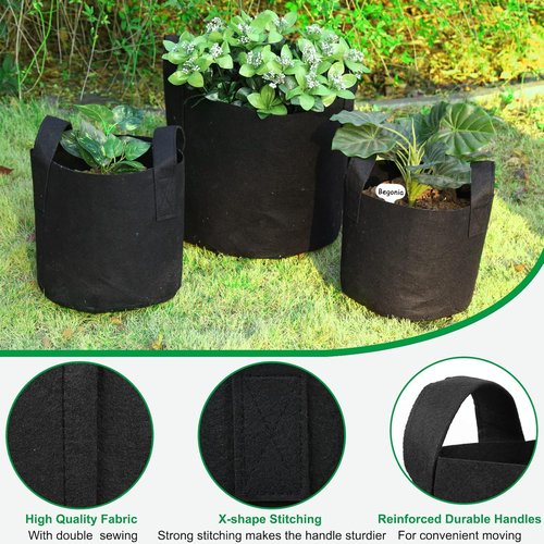 JERIA 12-Pack Grow Bags - 3 Gallon Heavy-Duty Nonwoven Garden Pots with Reinforced Handles