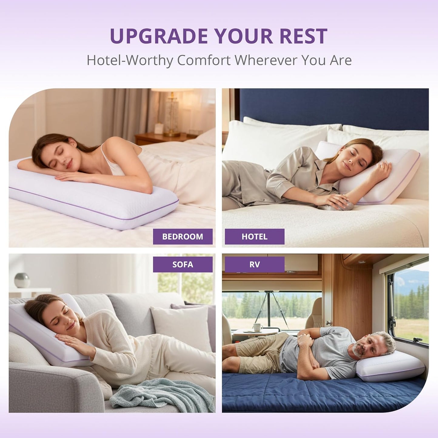Purple Cooling Pillow - Gel Memory Foam with Reversible Cover | Neck Support for All Sleep Positions