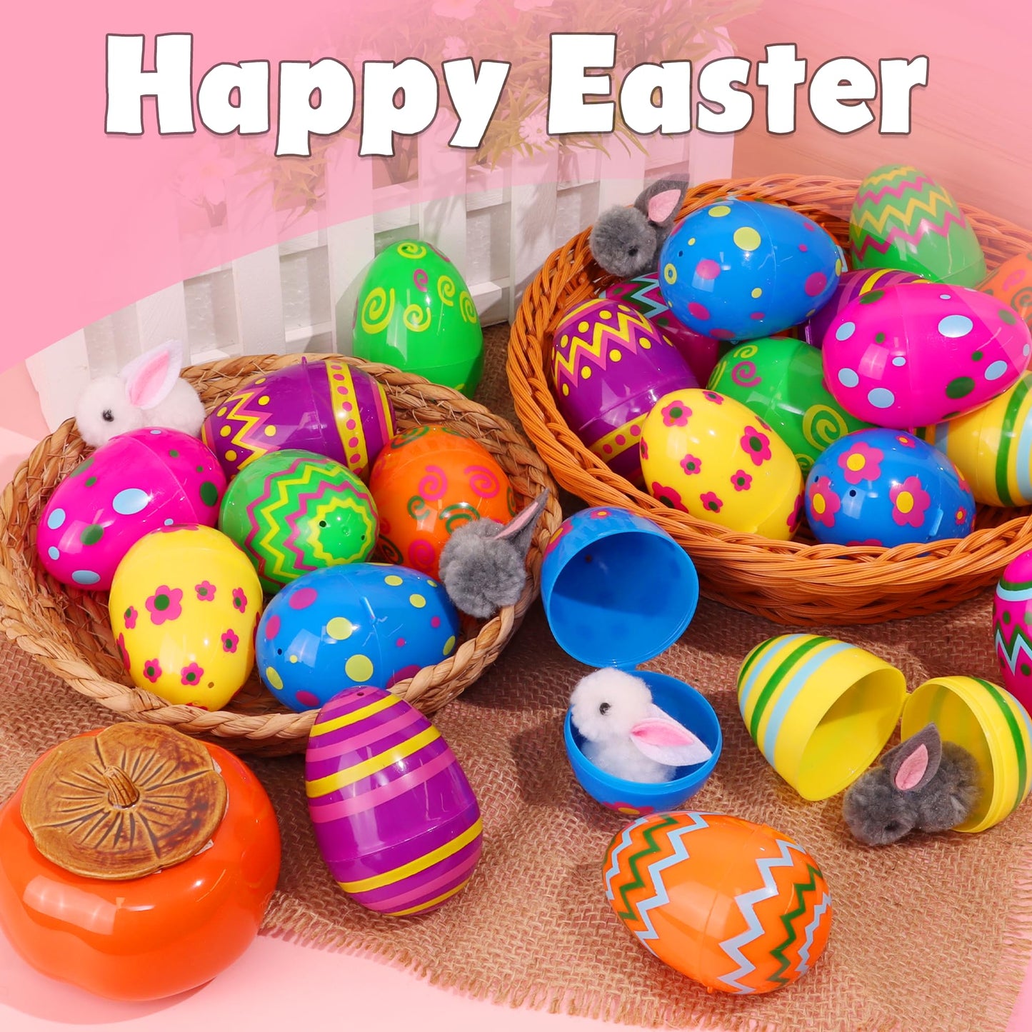 NAWITDA 36 Pack 3 Inch Large Plastic Printed Easter Eggs, Empty Fillable Eggs Bulk for Easter Egg Hunt, Easter Basket Stuffers Fillers, Classroom Prize Supplies, Filling Treats and Party Favors
