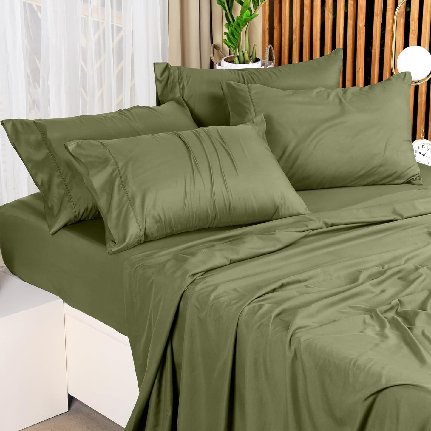 Utopia Bedding Queen Size Sheet Set - Soft, Breathable Microfiber, 4-Piece in Olive - Oeko-Tex Certified