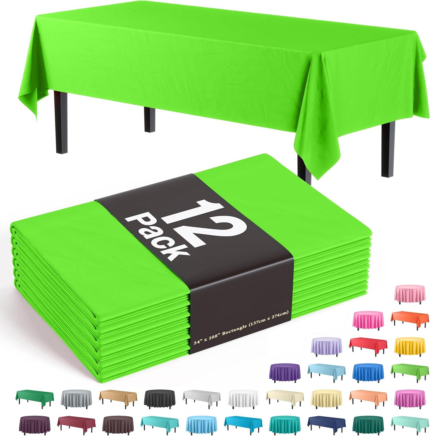 Premium Dark Green Plastic Tablecloths - 12-Pack, 54" x 108" Rectangle Covers