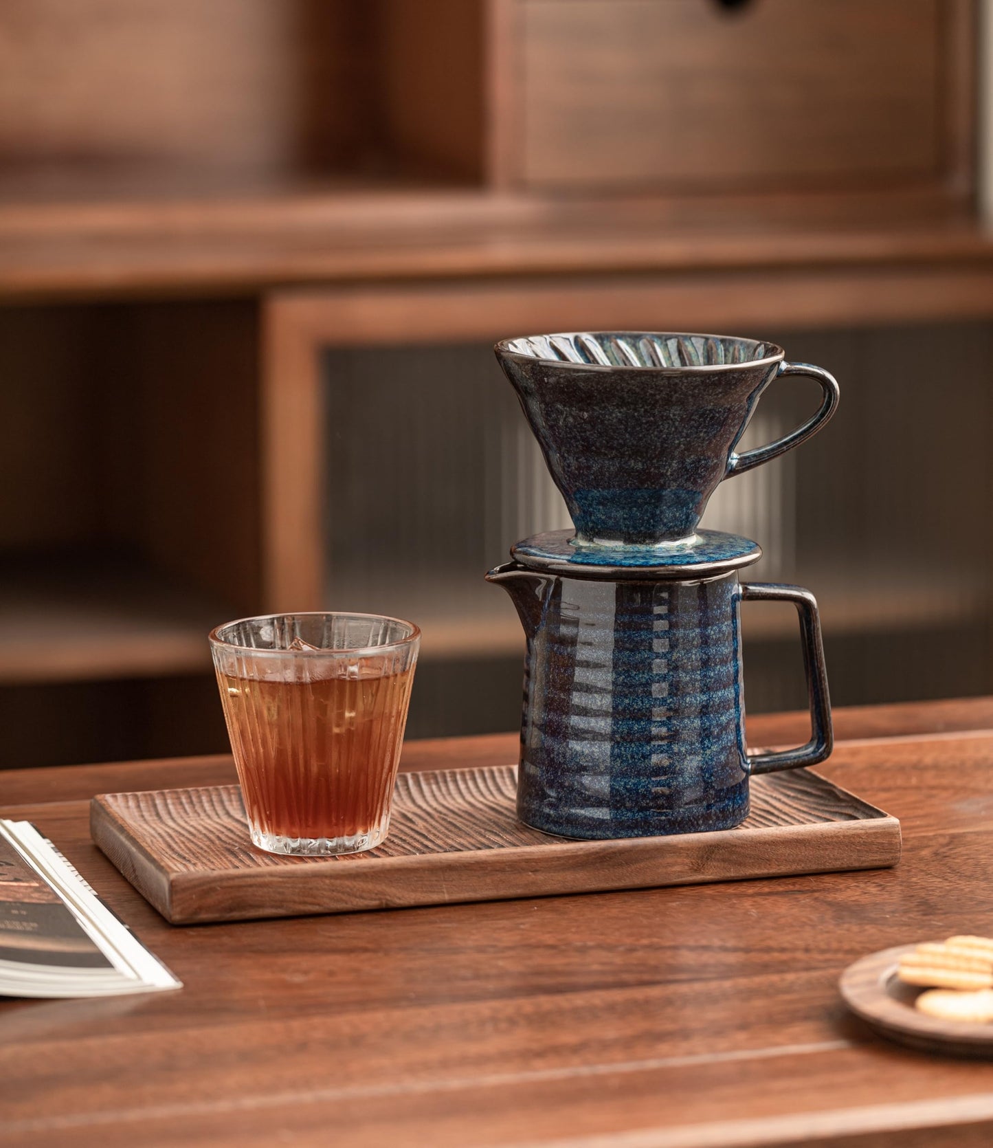 HYAXGM Pour Over Coffee Maker,Ceramic Coffee Maker With 40 pcs Paper Filter，15oz/450ml Pour Over Coffee Dripper (Starry Blue, V02)