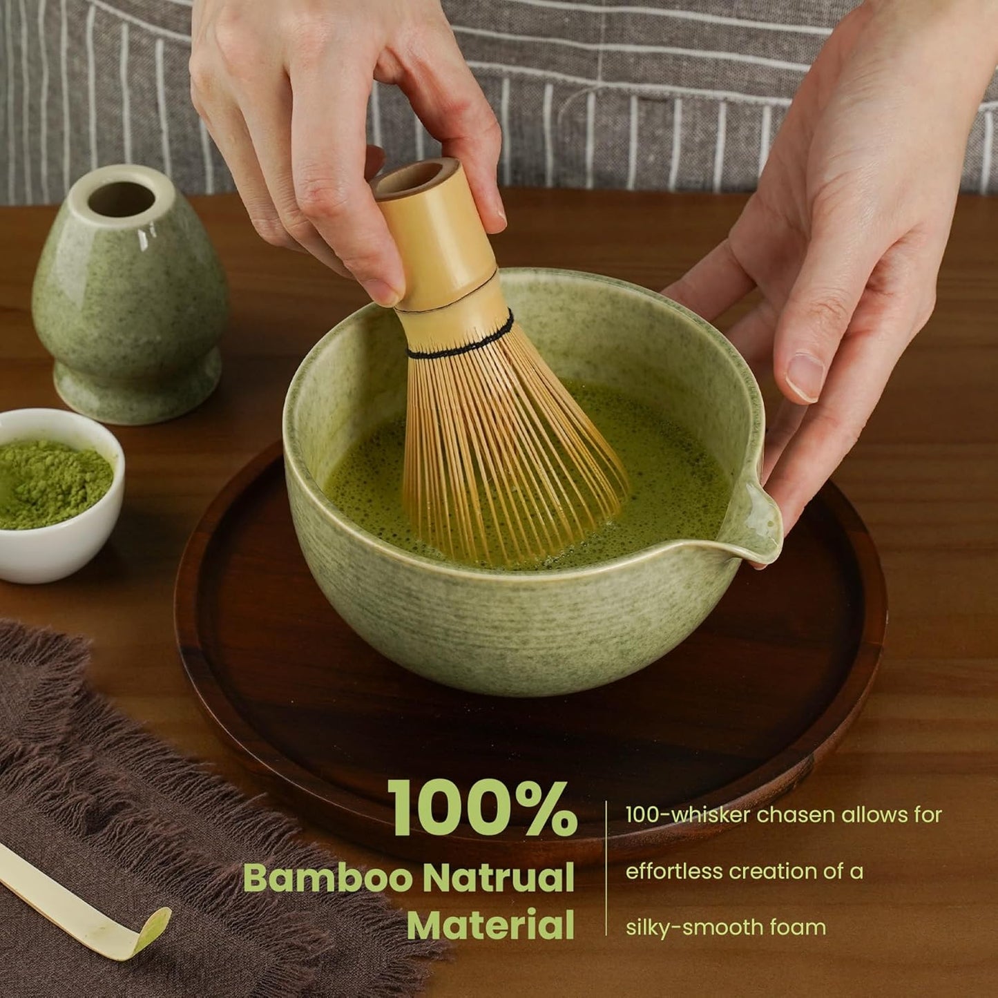 Skiennix Matcha Whisk Set - Complete 5-Piece Kit with Ceramic Bowl, Bamboo Chasen & Stainless Steel Sifter