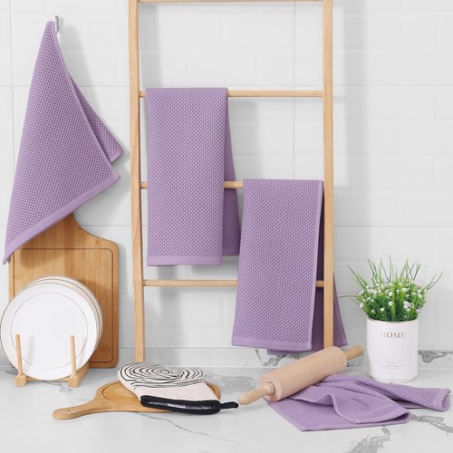 Homaxy 100% Cotton Waffle Weave Kitchen Dish Towels, Ultra Soft Absorbent Quick Drying Cleaning Towel, 13 x 28 Inches, 8-Pack, Lavender
