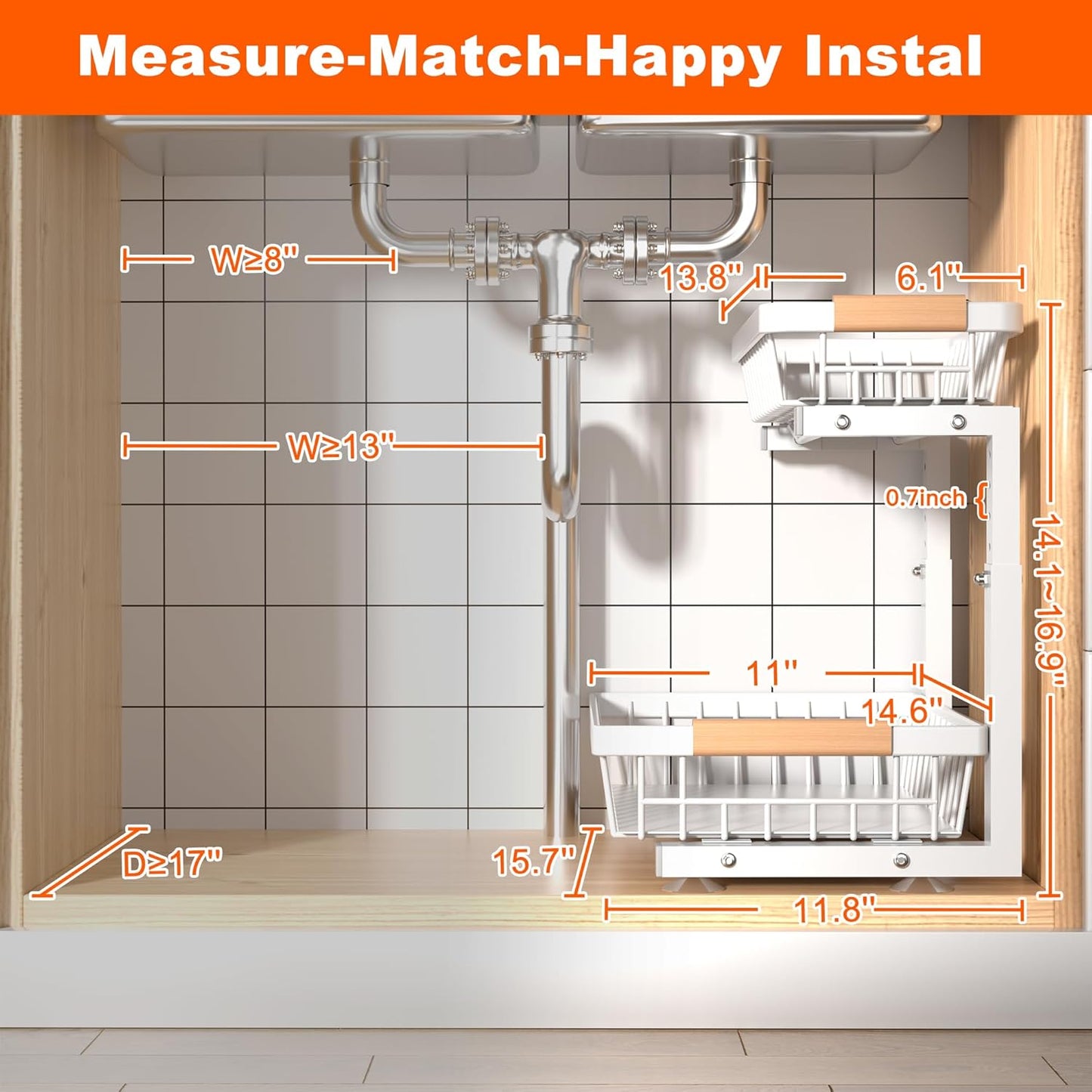 Under Sink Organizer by [Brand Name] - 2 Tier Adjustable Storage Rack for Kitchen & Bathroom - White