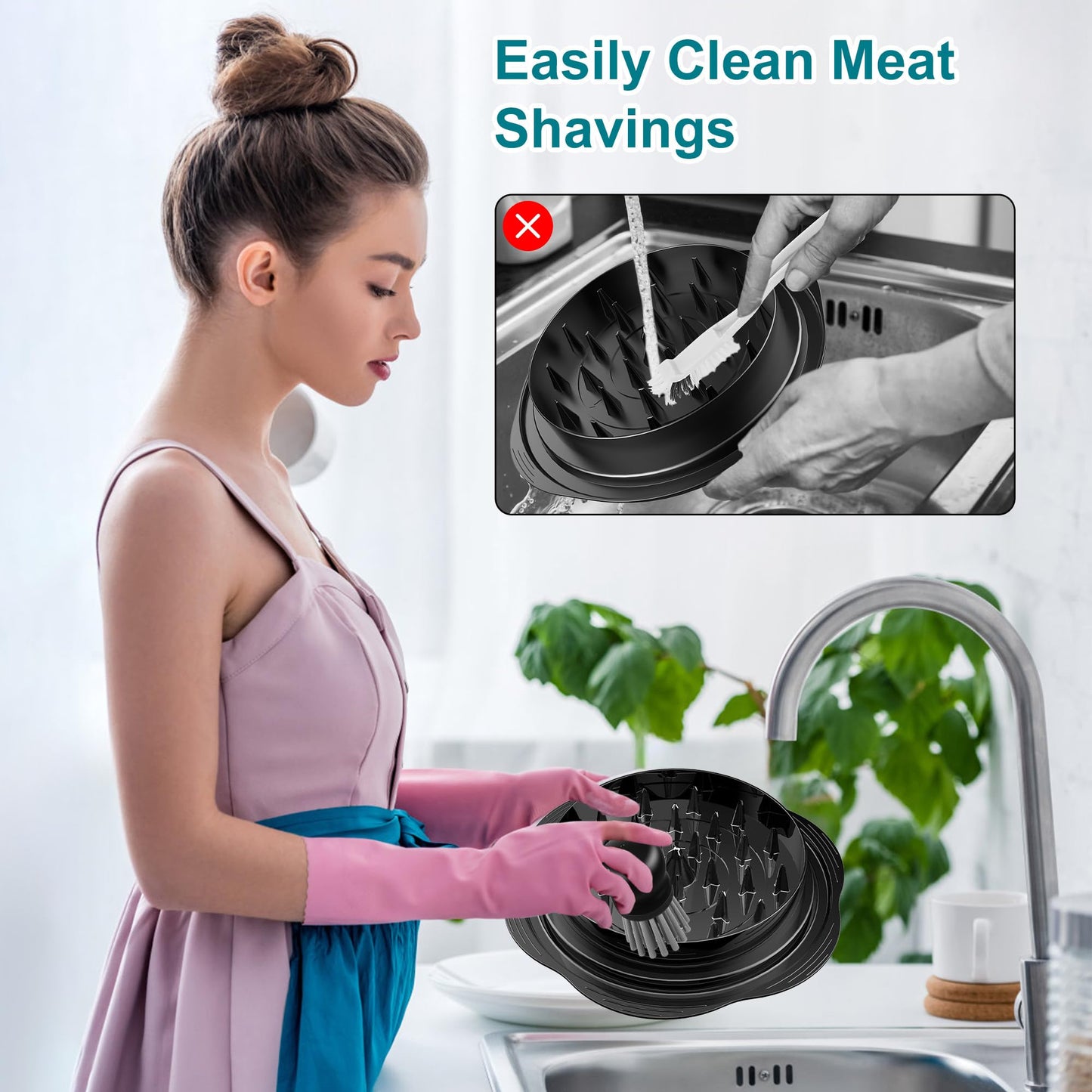 Mini Dish Brush for Cleaning Chicken Shredder, Palm Brush Dish Scrubber with Ergonomic Grip, Kitchen Brush for Washing Dishes, Pans, Pots, Sink (1, Black)