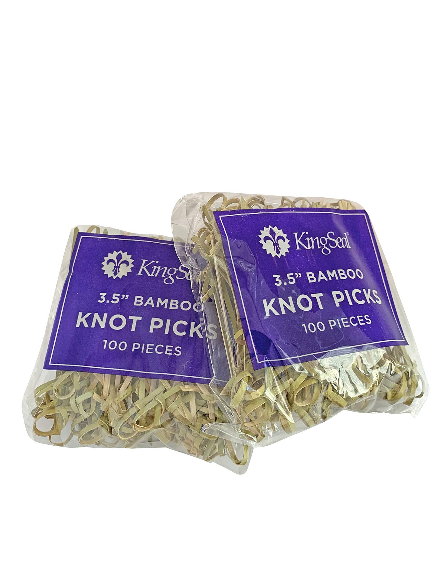 200 Count | KingSeal Bamboo Wood Flower Knot Picks, Skewers, 3.5 Inches, Perfect for Cocktails and Appetizers - 2 Packs of 100 Count