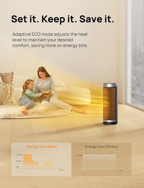 DREO Space Heater - 1500W PTC Ceramic Heater with Remote & 70° Oscillation | Fast, Safe, Portable for Large Rooms