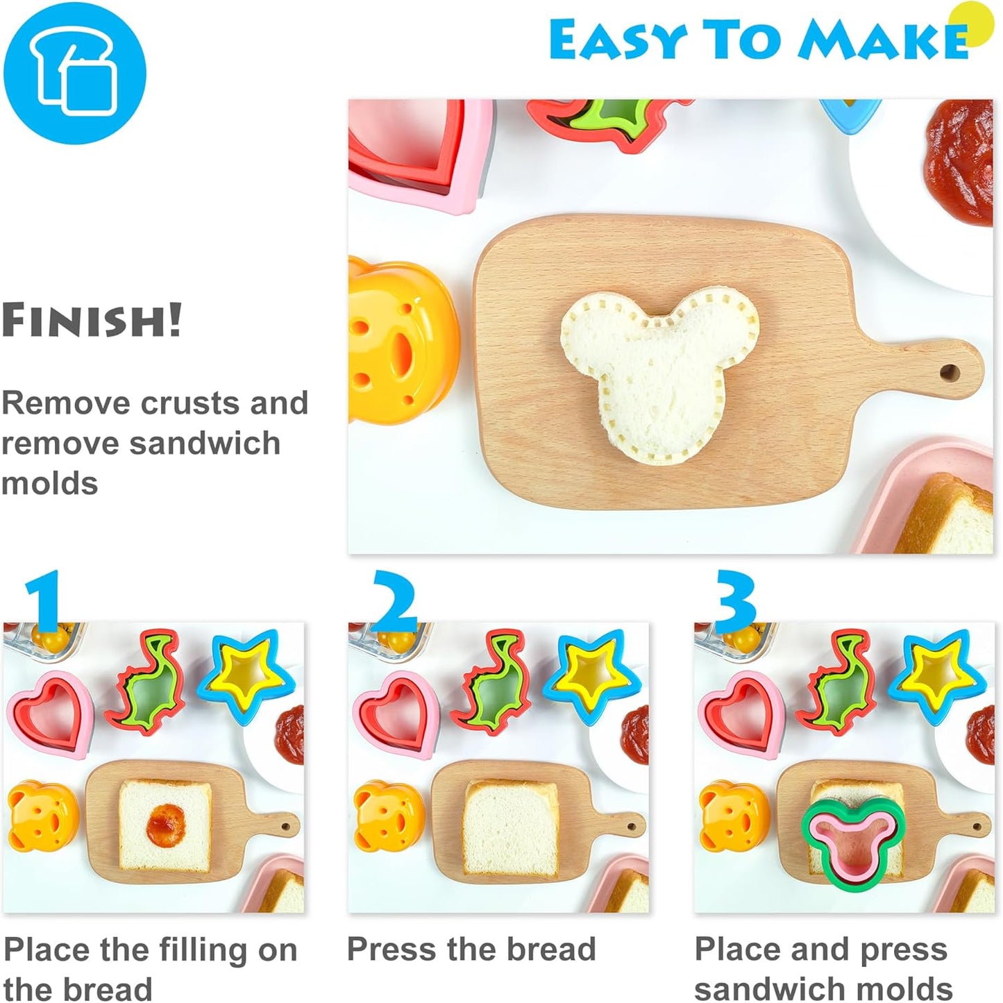 Skiennix Sandwich Cutter and Sealer - 5 PCS Kids Decruster for Fun Lunchbox & Bento Box Meals