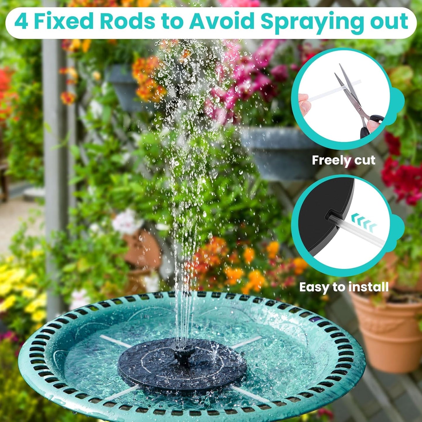 Skiennix 3.5W Solar Water Fountain - Upgraded Floating Pump with 6 Nozzles for Bird Baths & Gardens