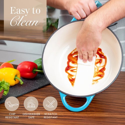 Cast Iron Dutch Oven with Lid – Non-Stick Ovenproof Enamelled Casserole Pot – Sturdy Dutch Oven Cookware – Blue, 3.1-Quart, 22cm – by Nuovva