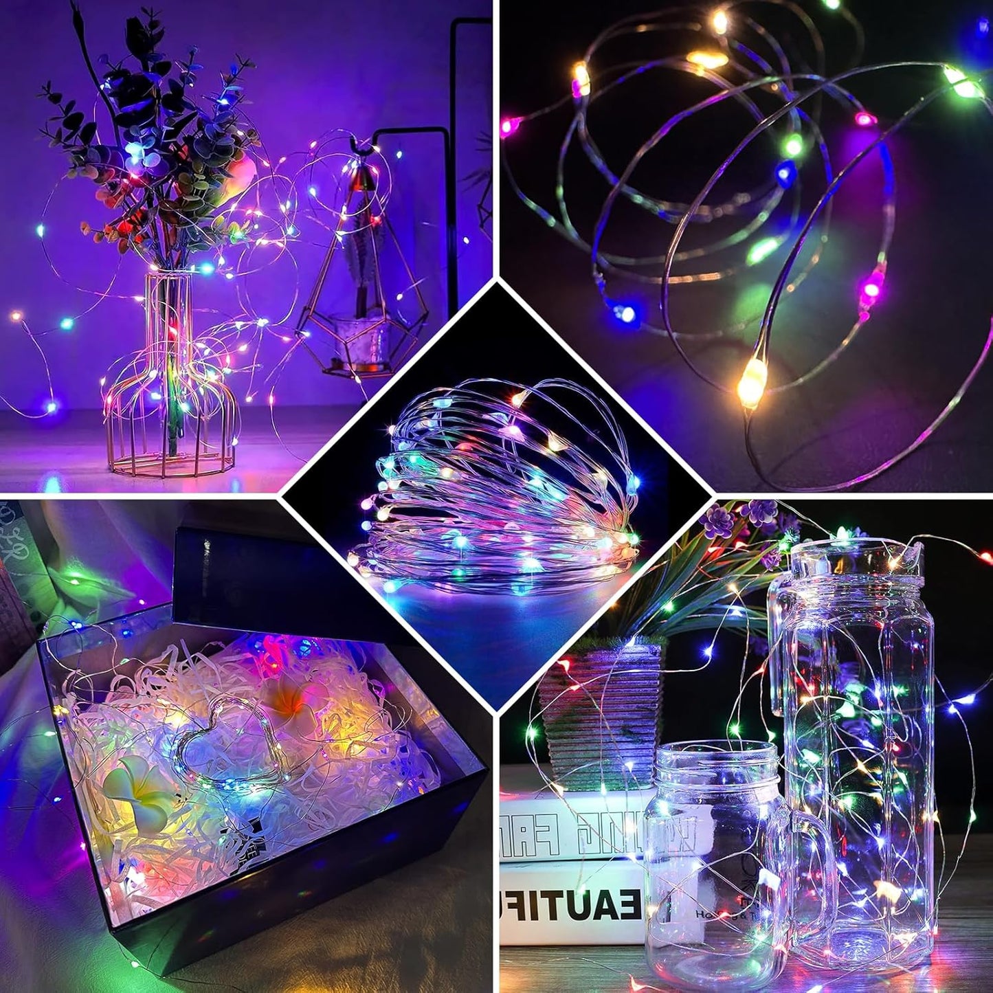 Skiennix 7Ft LED Fairy String Lights - 20 Twinkling Waterproof Lights for Weddings & Parties | Rainbow Pastel