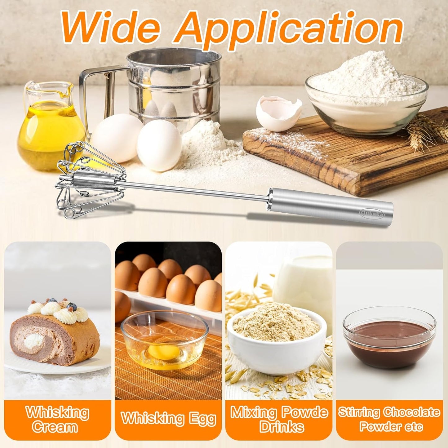 Qukaka Hand Mixer - Stainless Steel Egg Beater & Whisking Tool | 12-Inch Easy Whisk for Cooking