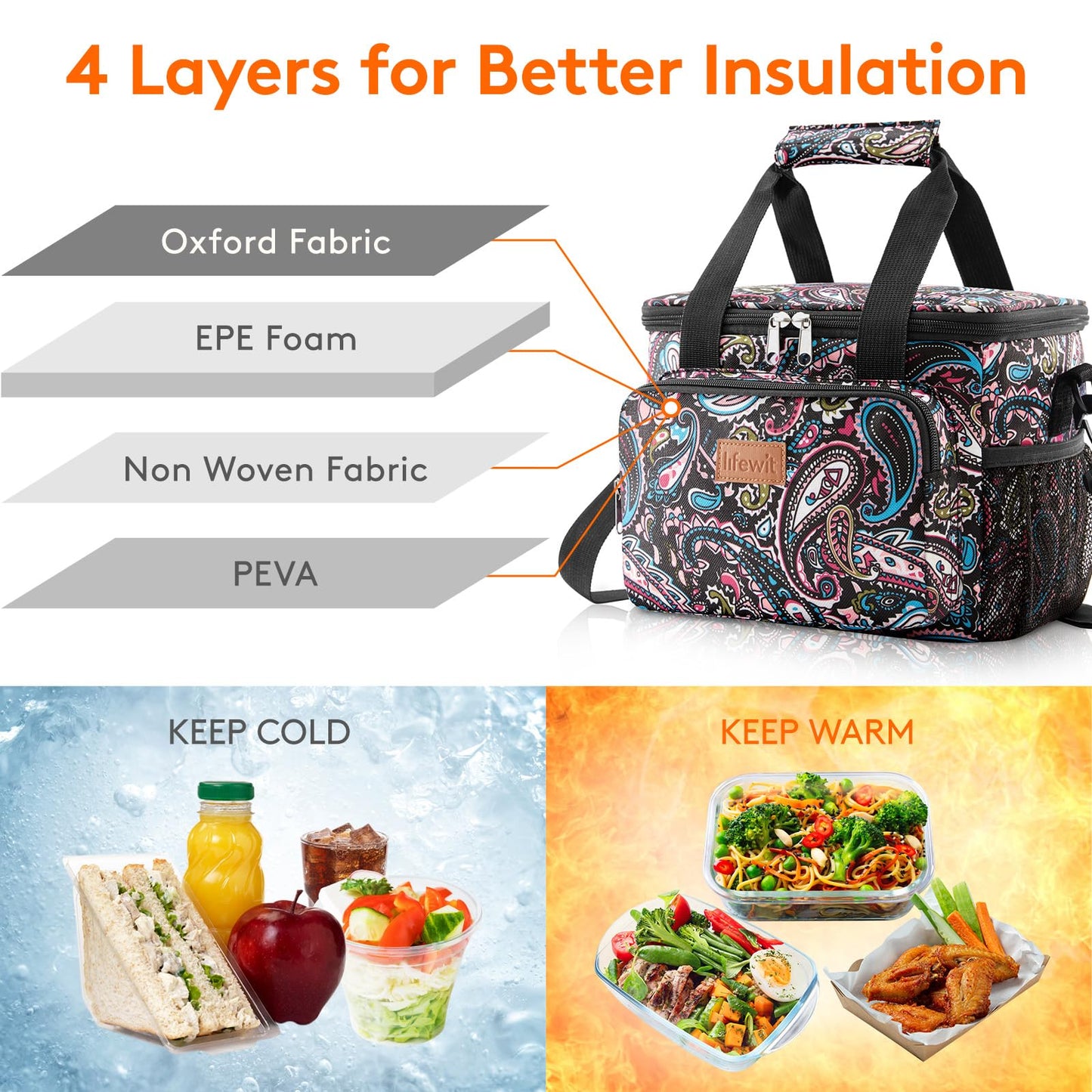 Lifewit Medium Lunch Bag, Insulated Lunch Box, Soft Cooler Cooling Tote for Adult Men Women, Paisley 12-Can (9L)