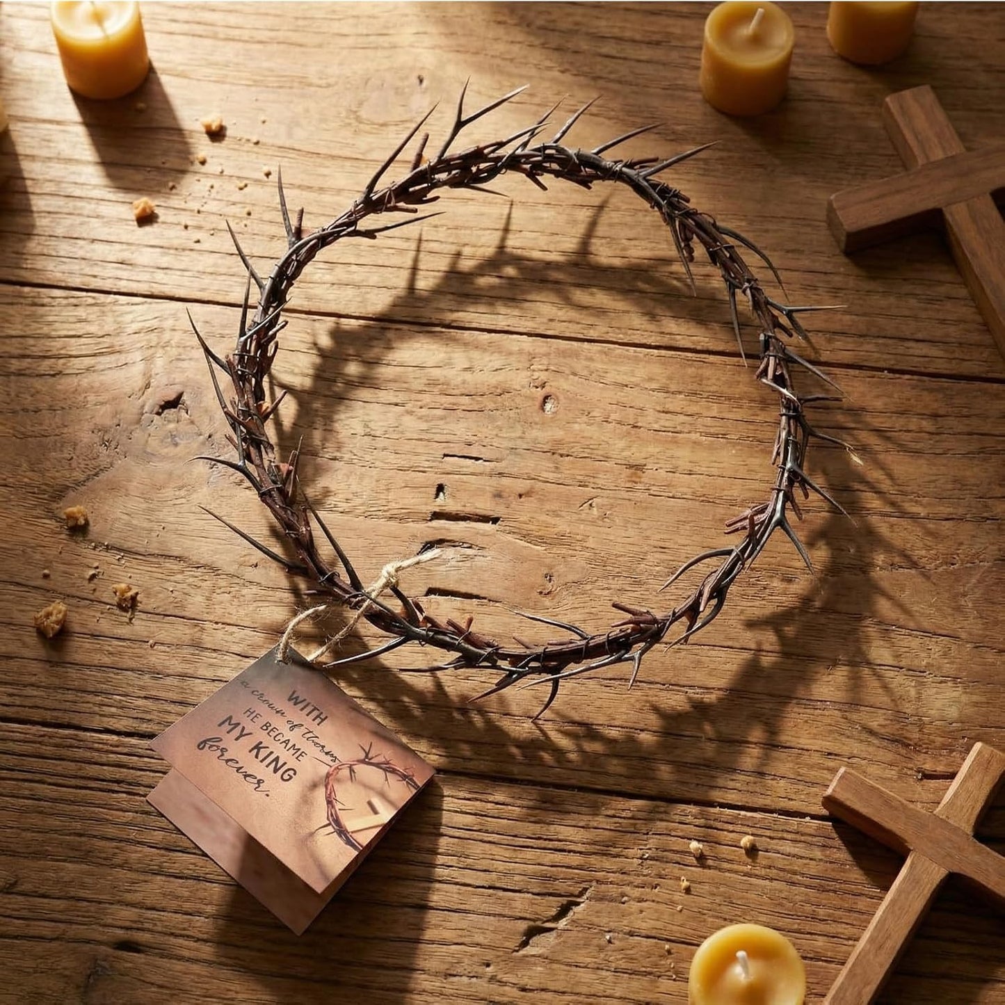 Yinder Crown of Thorns Set - Authentic Lifesize 8" Jesus Thorn Crown for Church Decor | Perfect Religious Gift