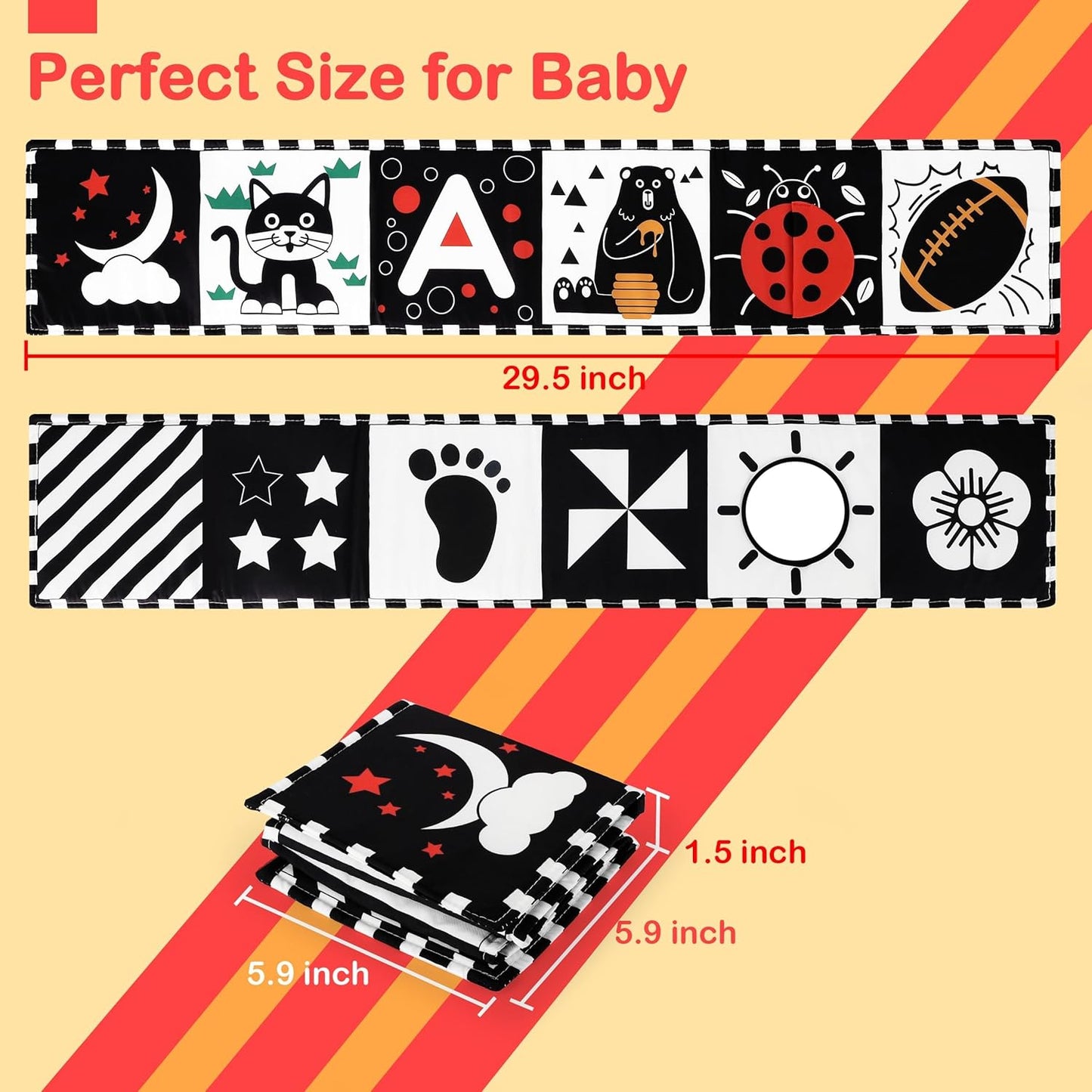 URMYWO Black and White Baby Toy - High Contrast Tummy Time Sensory Book for Newborns 0-12 Months