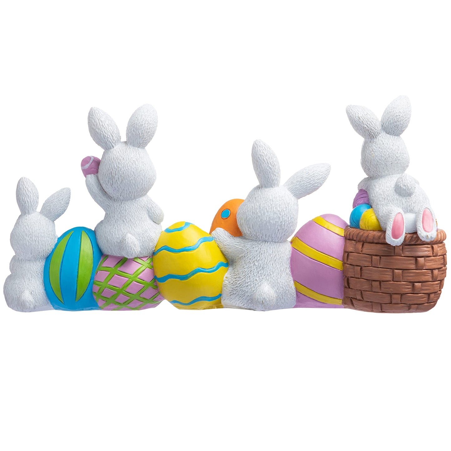 JOYIN Easter Bunny Table Decor Eggs with Easter Resin Centerpiece Decoration 4 Rabbits Bunny & Egg Tabletop Figuring for Spring Home and Office