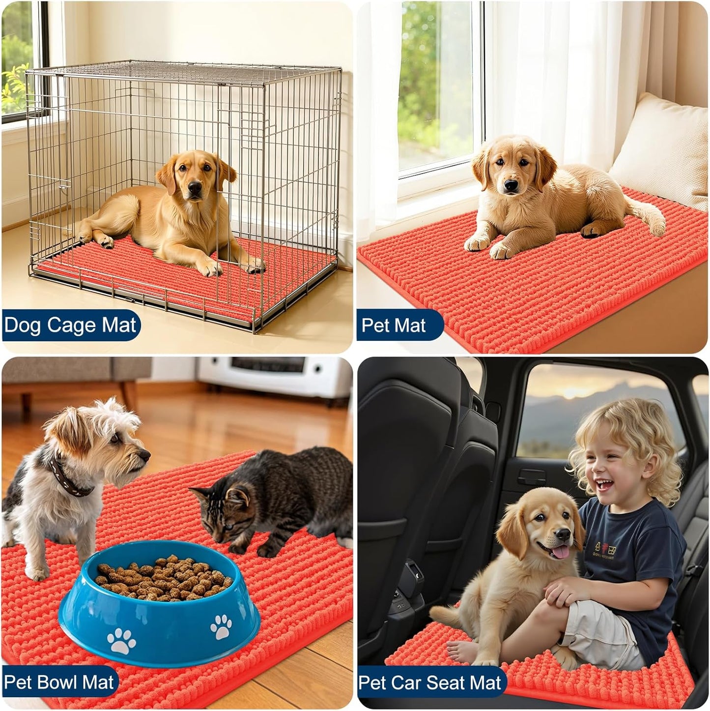 OLANLY Dog Door Mat - Ultra Absorbent Chenille Mud Doormat, Non-Slip & Washable, 36x24, Coral