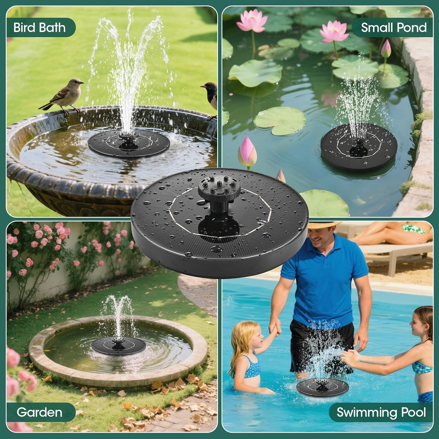 Skiennix Solar Bird Bath Fountain Pump - Eco-Friendly Outdoor Water Feature with 6-in-1 Nozzles | Floating Design for Garden, Pond, Pool