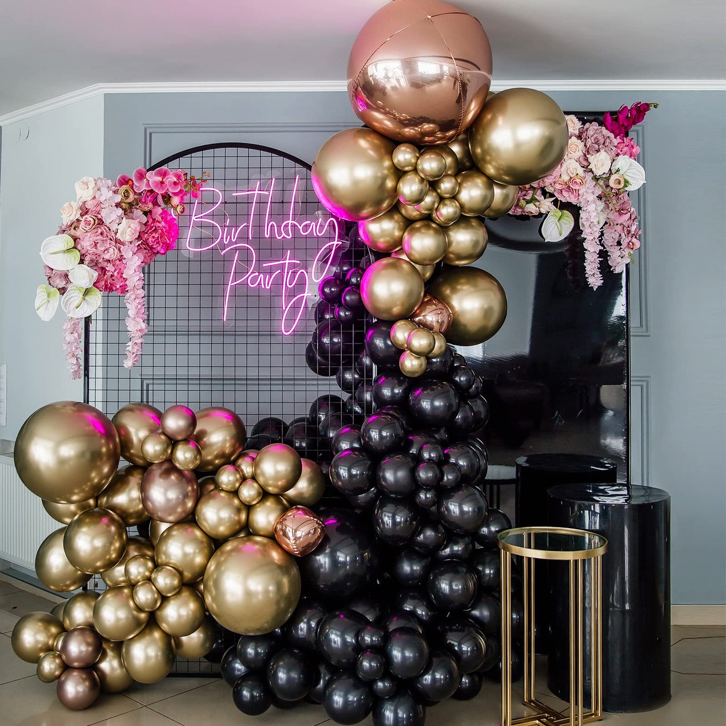 RUBFAC Black Balloons for Balloon Arch 129pcs Different Sizes Pack of 18 12 10 5 Inch Garland Kit, Latex Halloween Balloons for Party Decorations Birthday Wedding Decor