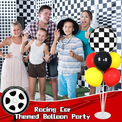 **Race Car Party Balloons Kit by [Brand Name] - 2 Sets with Checkered Foil Balloons | Red, Black & Yellow Decor for Boys' Birthday**
