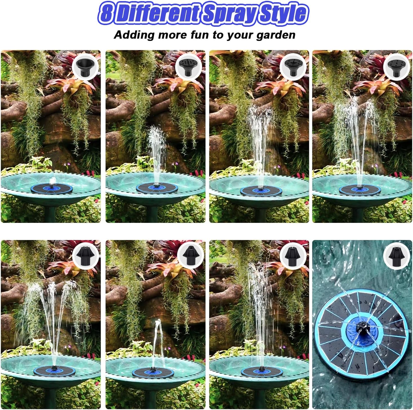 SZMP Solar Fountain - 3.5W Solar Powered Bird Bath Water Feature with 7 Nozzles & 4 Fixed Pipes for Gardens, Pools, Ponds, and Fish Tanks