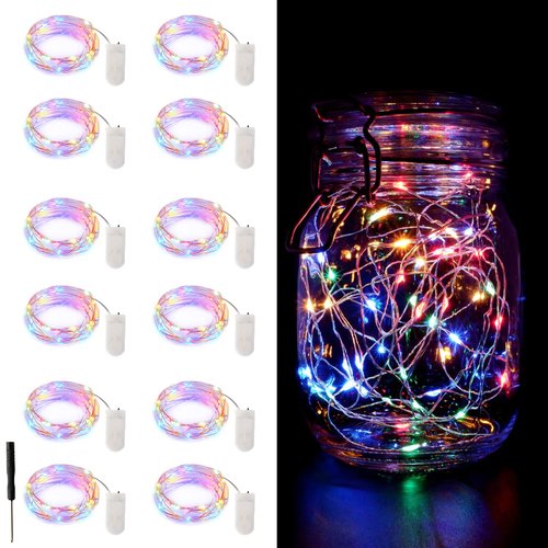 12 Pack Fairy Lights Battery Operated String Lights，7FT 20LED Waterproof Silver Wire Christmas Lights Outdoor,Firefly Mini Lights for Bedroom Party Birthday Wedding Indoor Decorations Home Decor