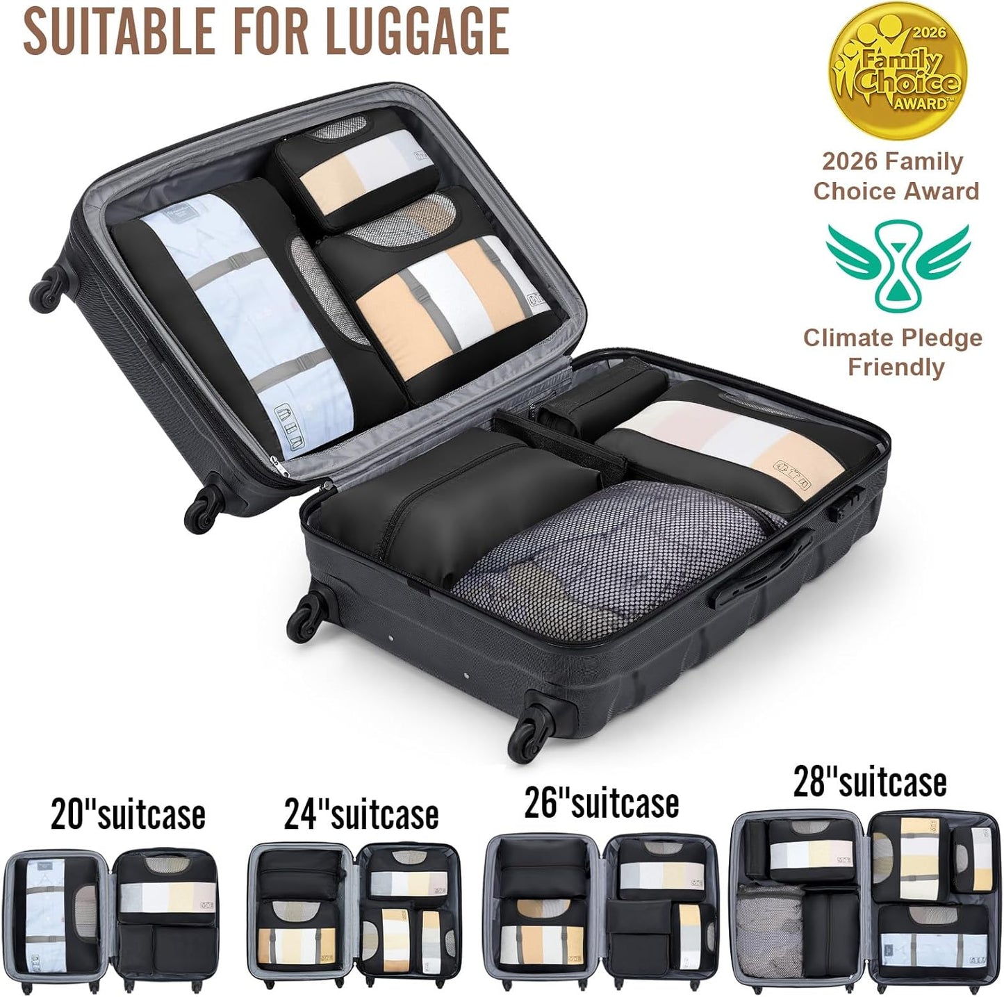 Veken Packing Cubes Set - Travel Organizer Bags with Laundry & Toiletry Bag | 10-Piece Set in 4 Sizes