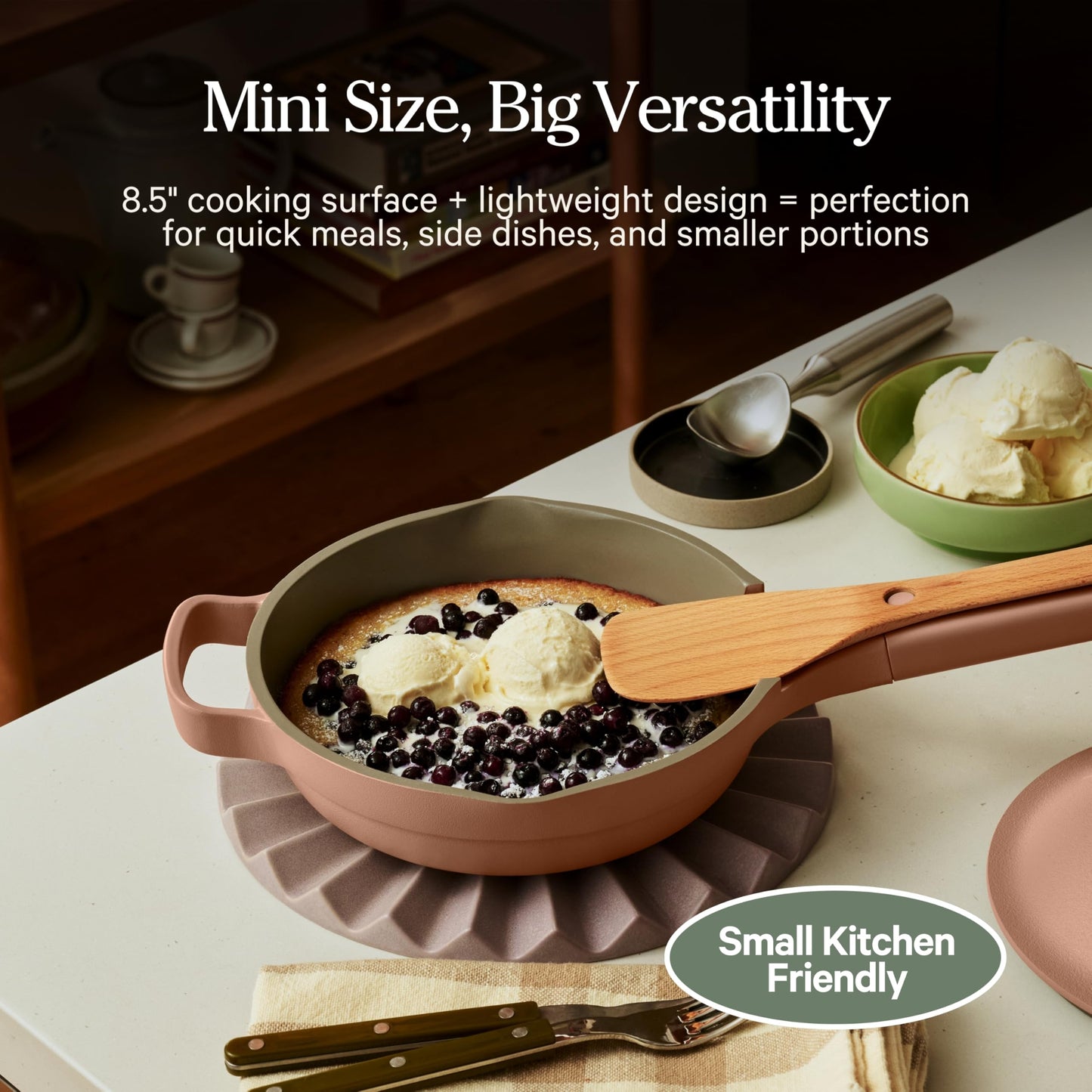 Our Place Mini Always Pan | 8.5" Ceramic Pan with Modular Lid & Beechwood Spatula | Patented 10-in-1 Nonstick, Non-Toxic Cookware Made Without PFAS | Induction & Oven-Safe up to 450°F | Spice