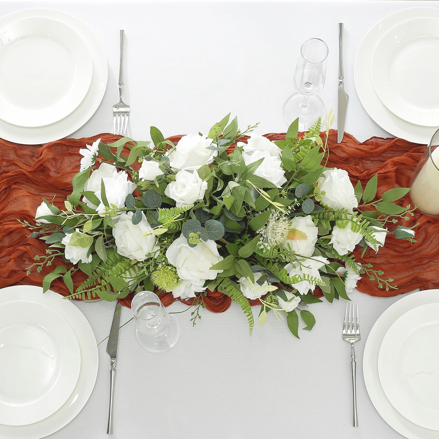 meioro Cheesecloth Table Runner 13.3 FT Terracotta Boho Gauze Cheese Cloth Runner 160 Inches Long Rustic Sheer Table Runners for Christmas Wedding Bridal Baby Shower Birthday Party Decoration