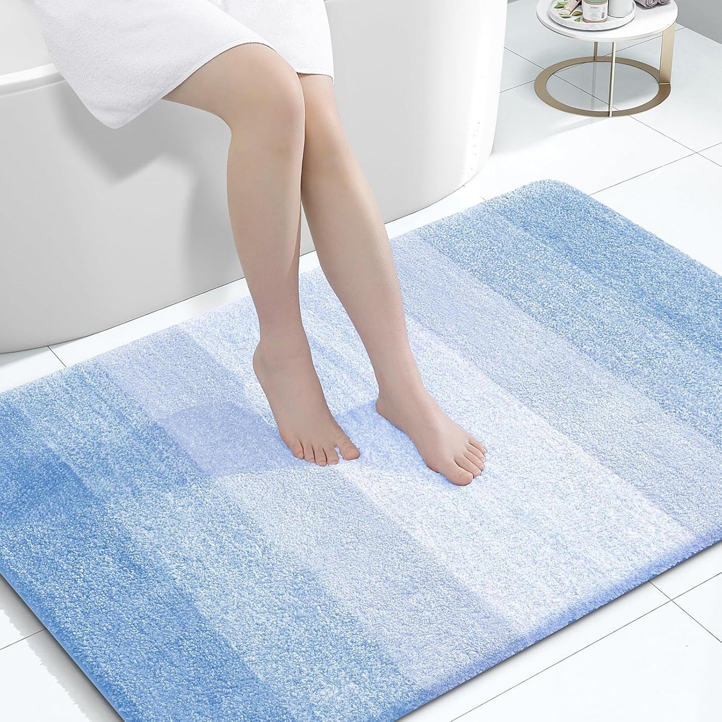 OLANLY Large Bath Rugs - Extra Soft Microfiber with Rubber Backing | Quick Dry, Washable, Light Blue 44x32