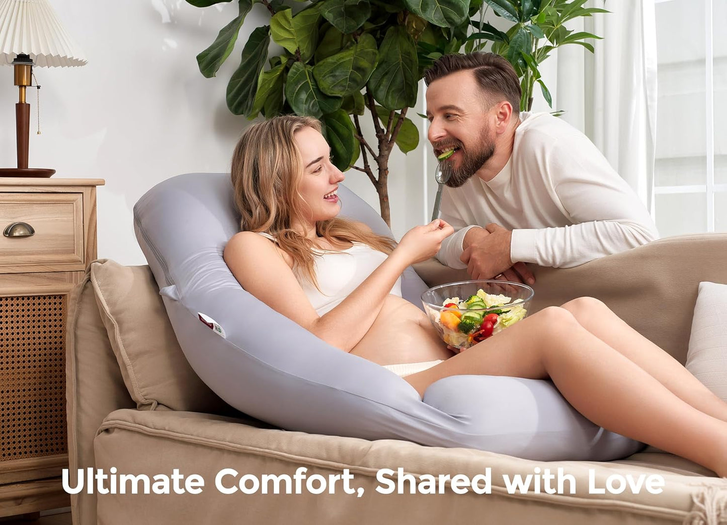 Momcozy Pregnancy Pillow - Cooling Cover & Adjustable Leg Support | Full Body Maternity Pillow, 50-72 Inch, Grey