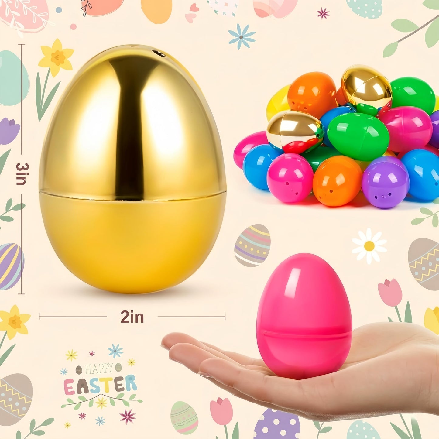 PIONJOY 200 Pack 3" Empty Plastic Easter Eggs Bulk, Include 6 Golden Eggs, Fillable Eggs Easter Basket Stuffers Fillers & Egg Hunt Surprise Gift for Toddler Kids Girls Boys Teens