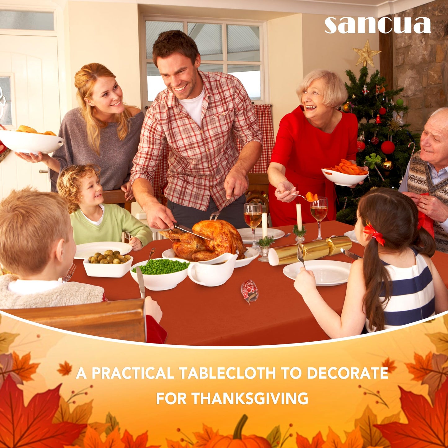 sancua Thanksgiving Tablecloths for 8 Foot Rectangle Tables, 8 Pack Burnt Orange - Washable Polyester Fabric Fall Table Cloth for Holiday Party, Birthday, Banquet Reception, 60x120 Inch Rust