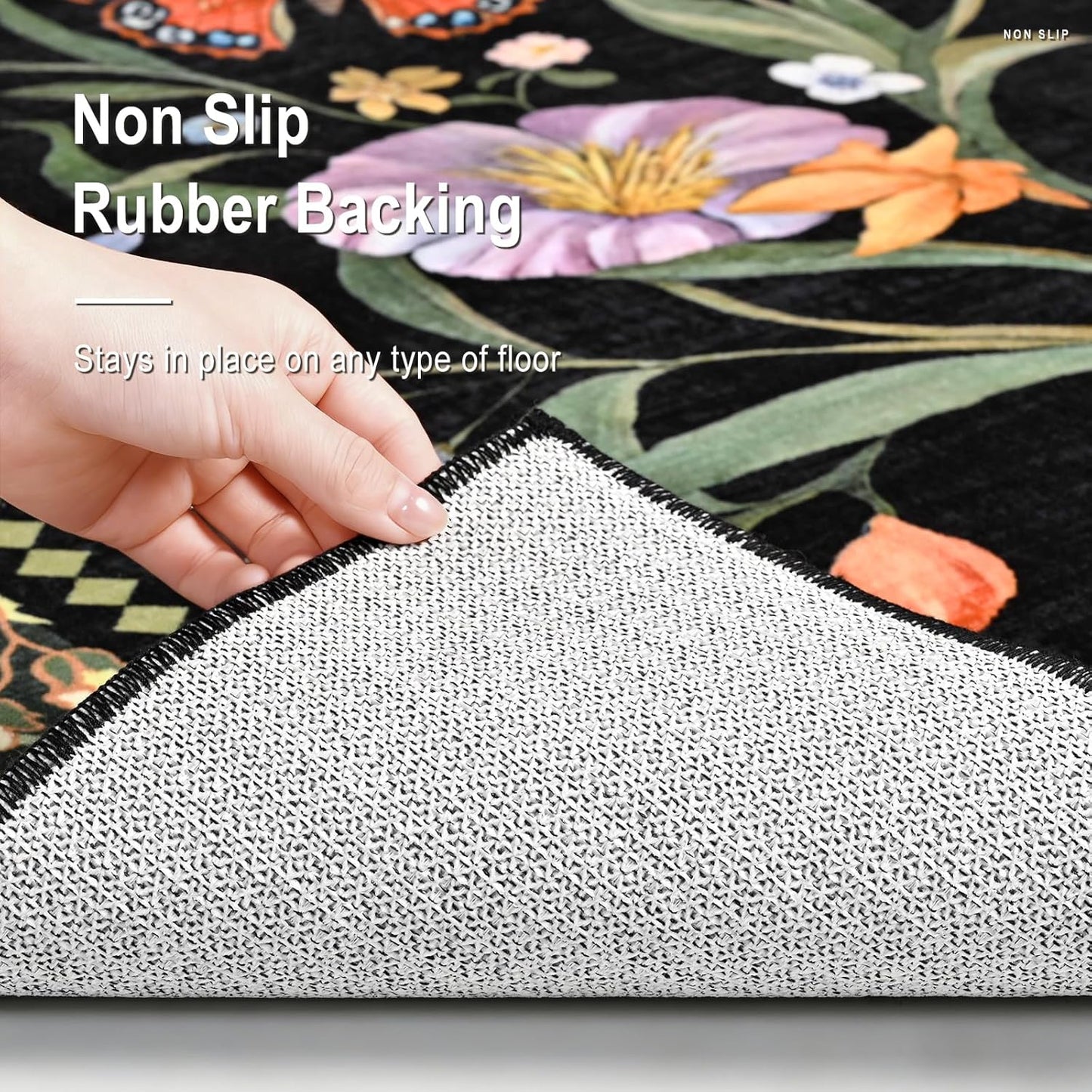 Skiennix 2x3 Small Rugs - Non-Slip Washable Area Rug with Soft Low Pile Floral Design for Entryway, Kitchen, and Bedroom