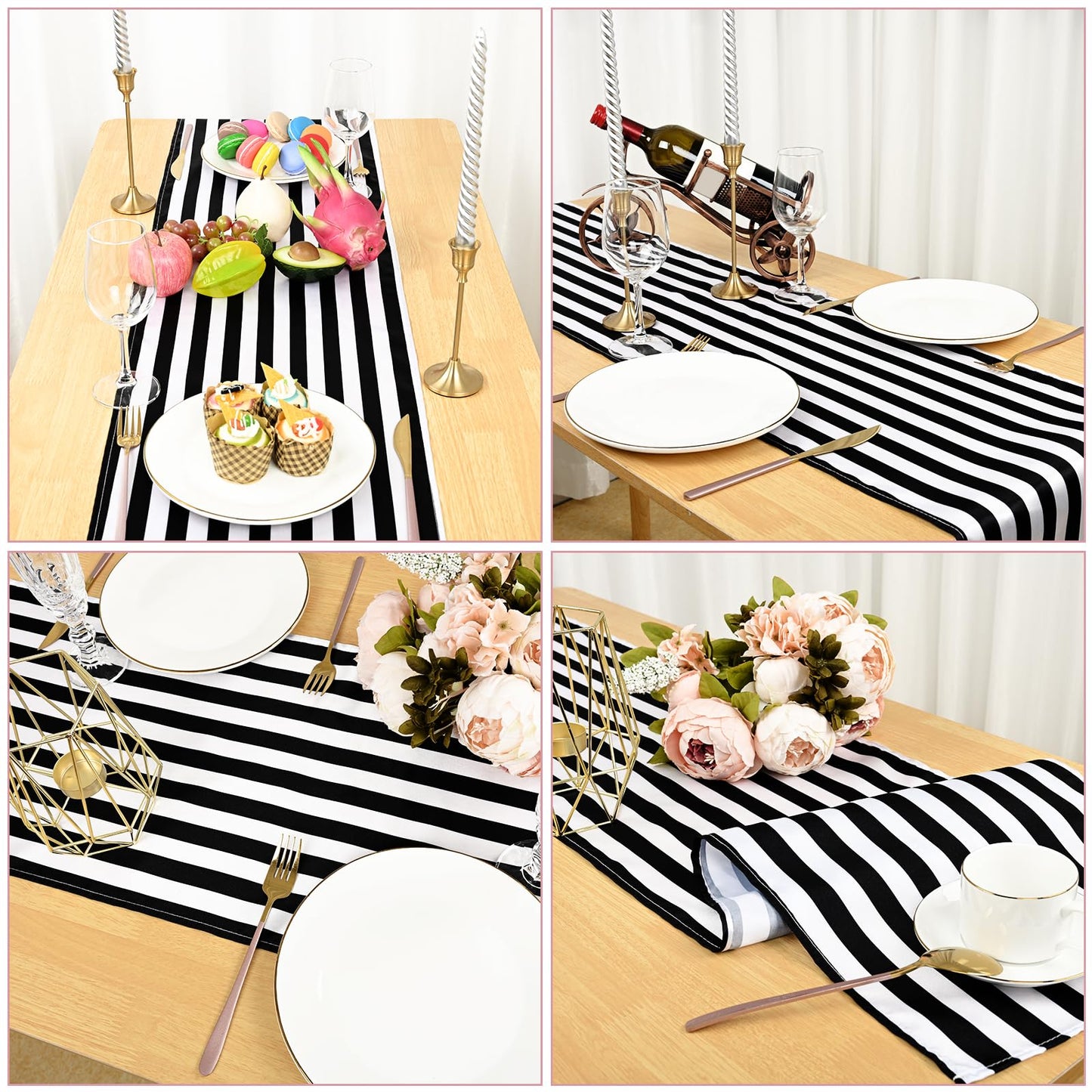 Lykoow 8 Pack Striped Table Runner Polyester Classic Black and White Striped Table Decor for Indoor Outdoor Events, Wedding, Birthday Parties, Banquets and Celebrations (12 x 72 Inch)