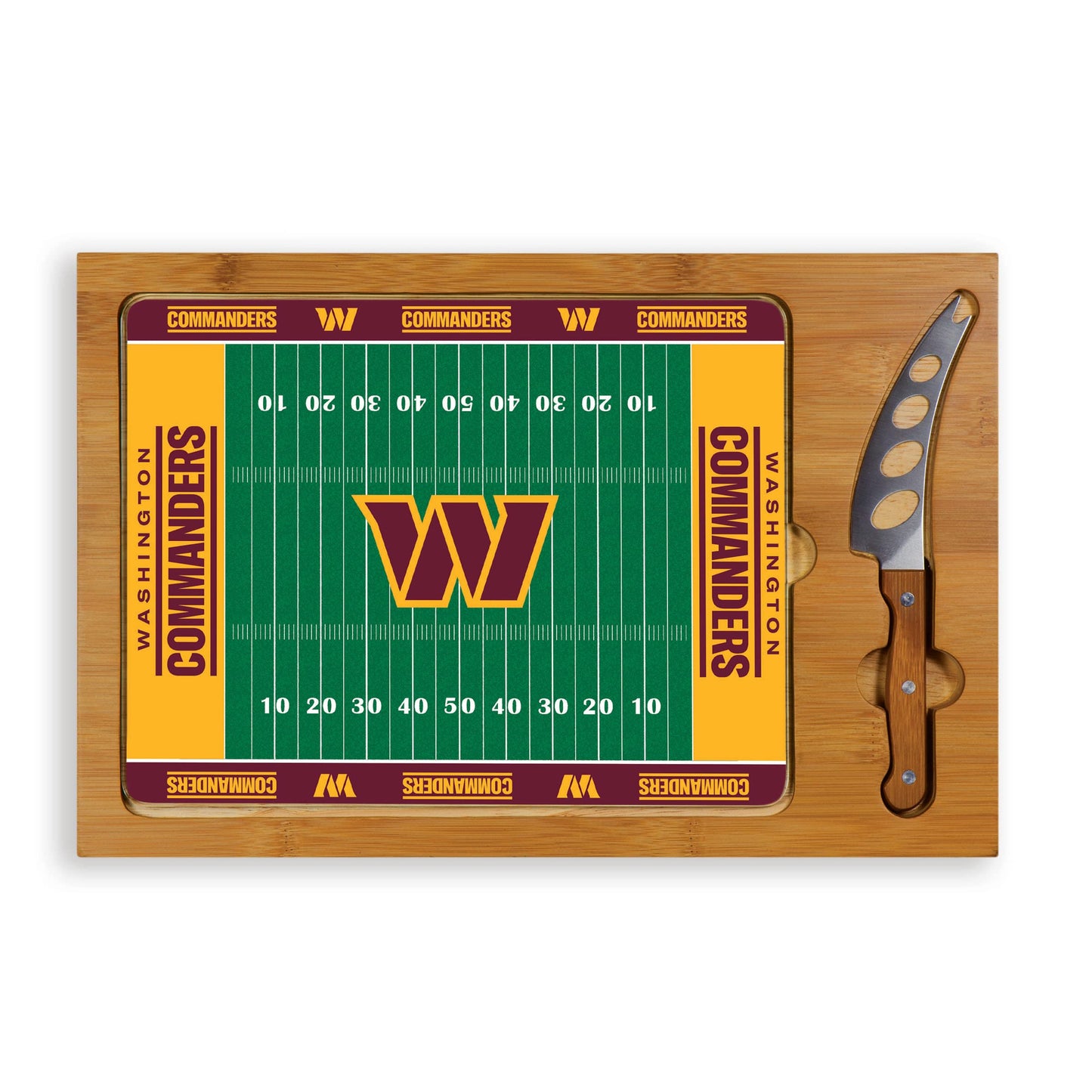 Picnic TIME Washington Commanders Football Field Icon Glass Top Cutting Board & Knife Set, (Parawood & Bamboo)