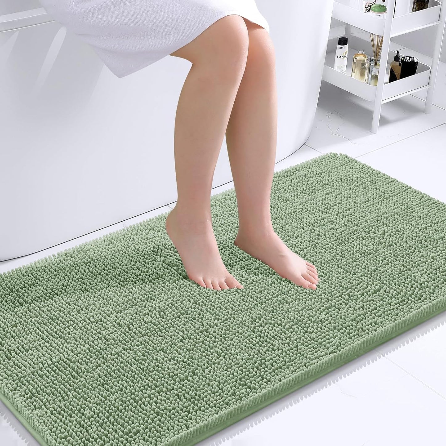 OLANLY Large Bathroom Rugs - Extra Soft Chenille Bath Mats | Quick Dry, Machine Washable, Sage Green 40x24