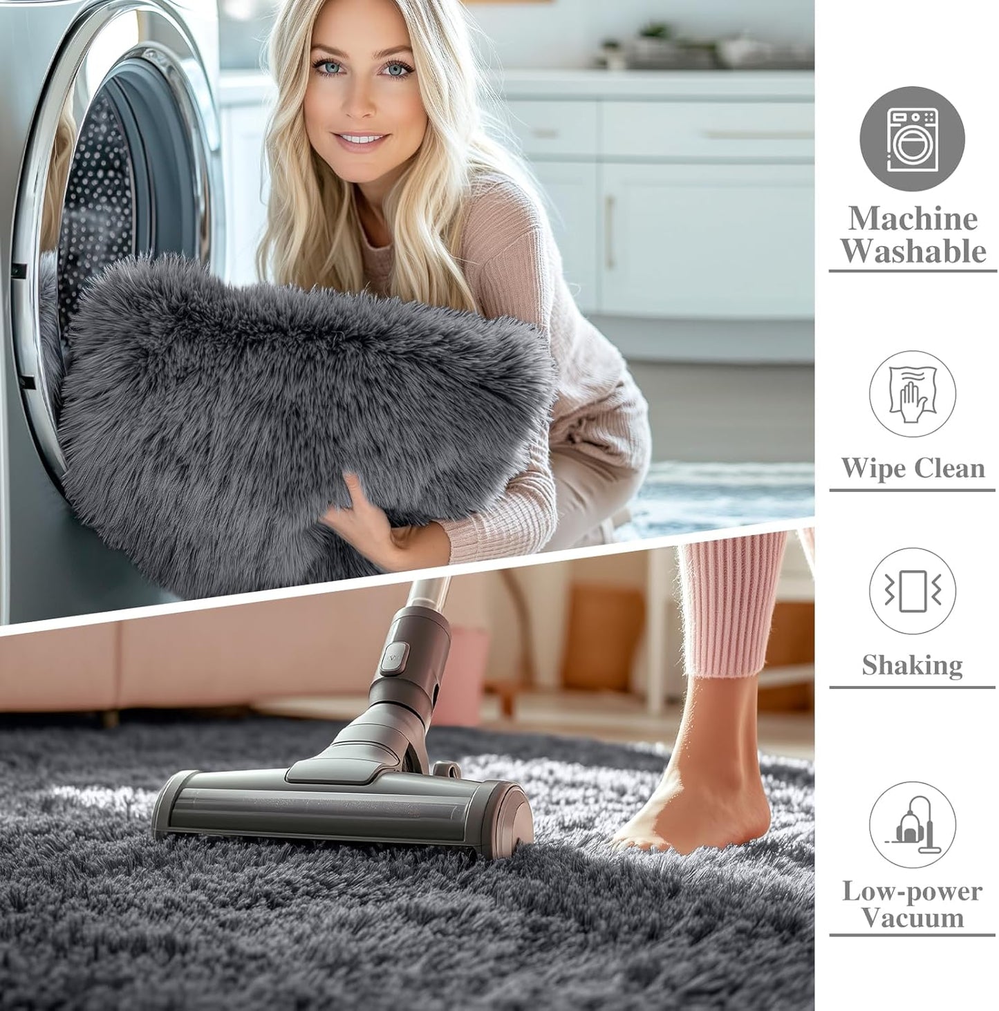 OLANLY Accent Rug - Soft Fluffy Shaggy Area Rug for Bedroom & Living Room | Machine Washable, Grey