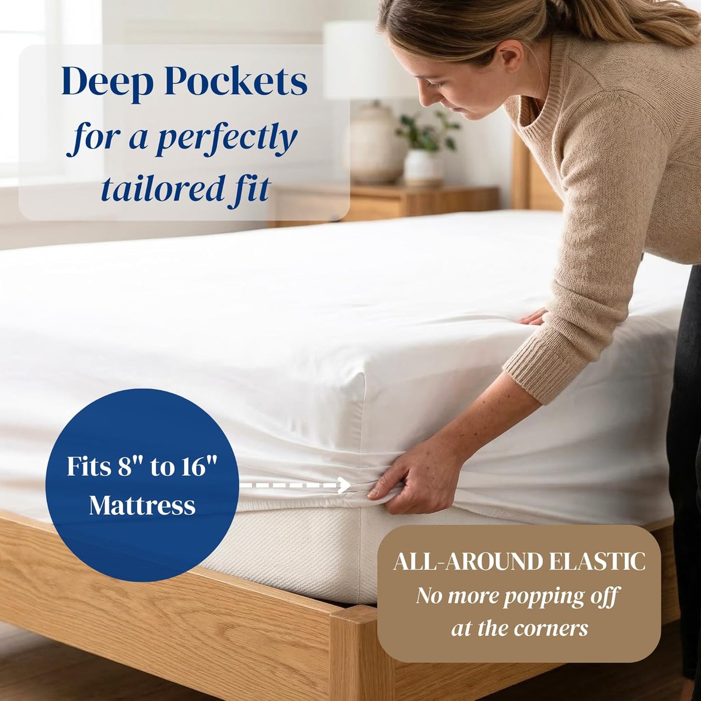 Beckham Hotel Collection King Size Sheet Set - 100% Cotton Sateen, Silky Smooth & Soft, 16” Deep Pocket | White