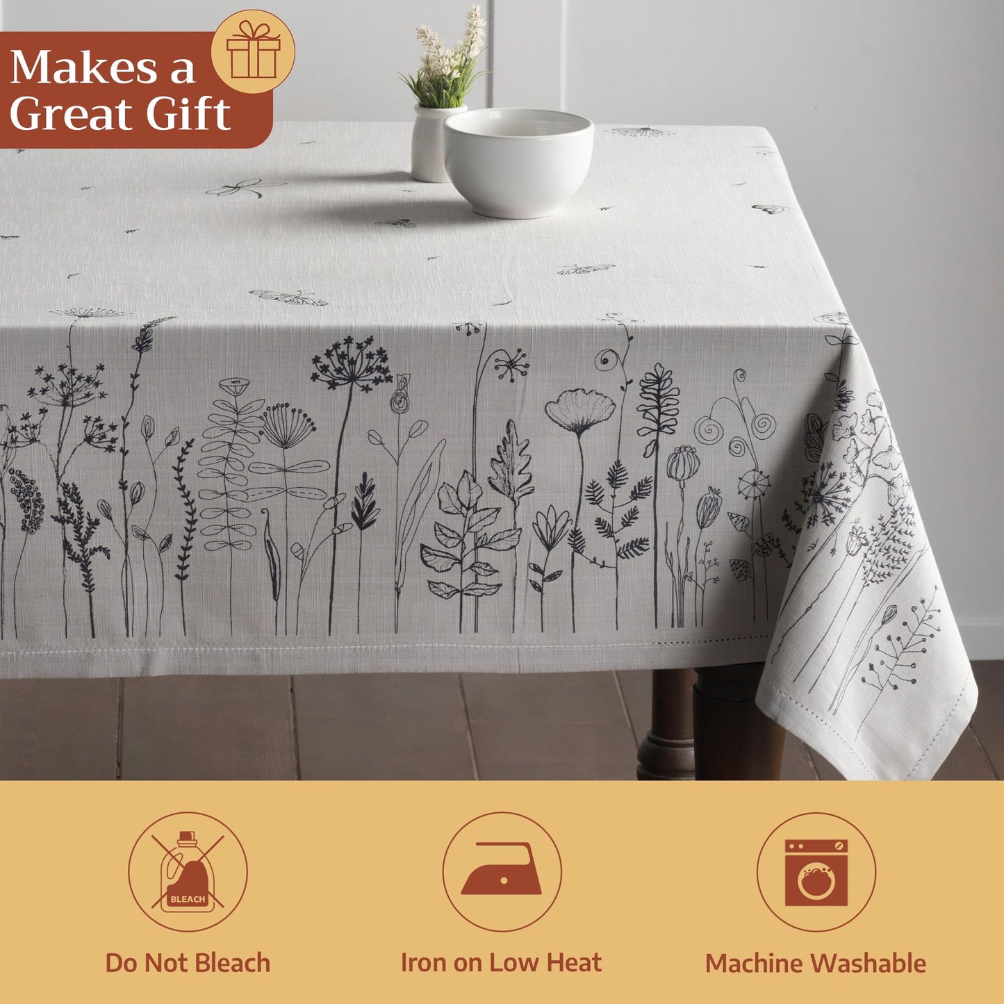 Maison d' Hermine Table Cloth Rectangle Table 100% Cotton 54 x 72 Inches Tablecloth Reusable Decorative for Dining Kitchen Room Farmhouse Home Gifts for Mothers Day Spring Summer - Flore