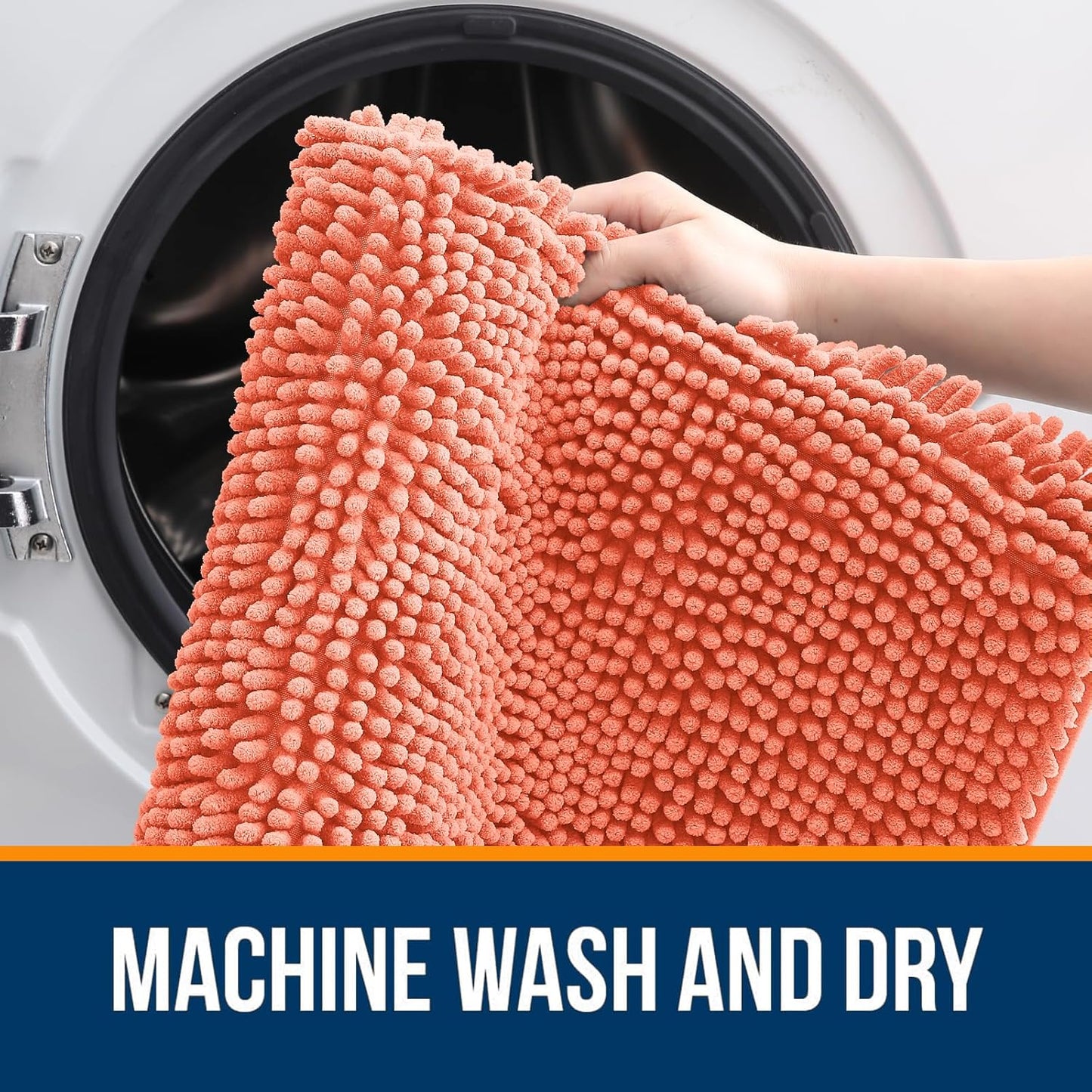 OLANLY Bathroom Runner Rugs - Extra Soft Chenille Bath Mats | Quick Dry, Machine Washable, 59x24, Coral